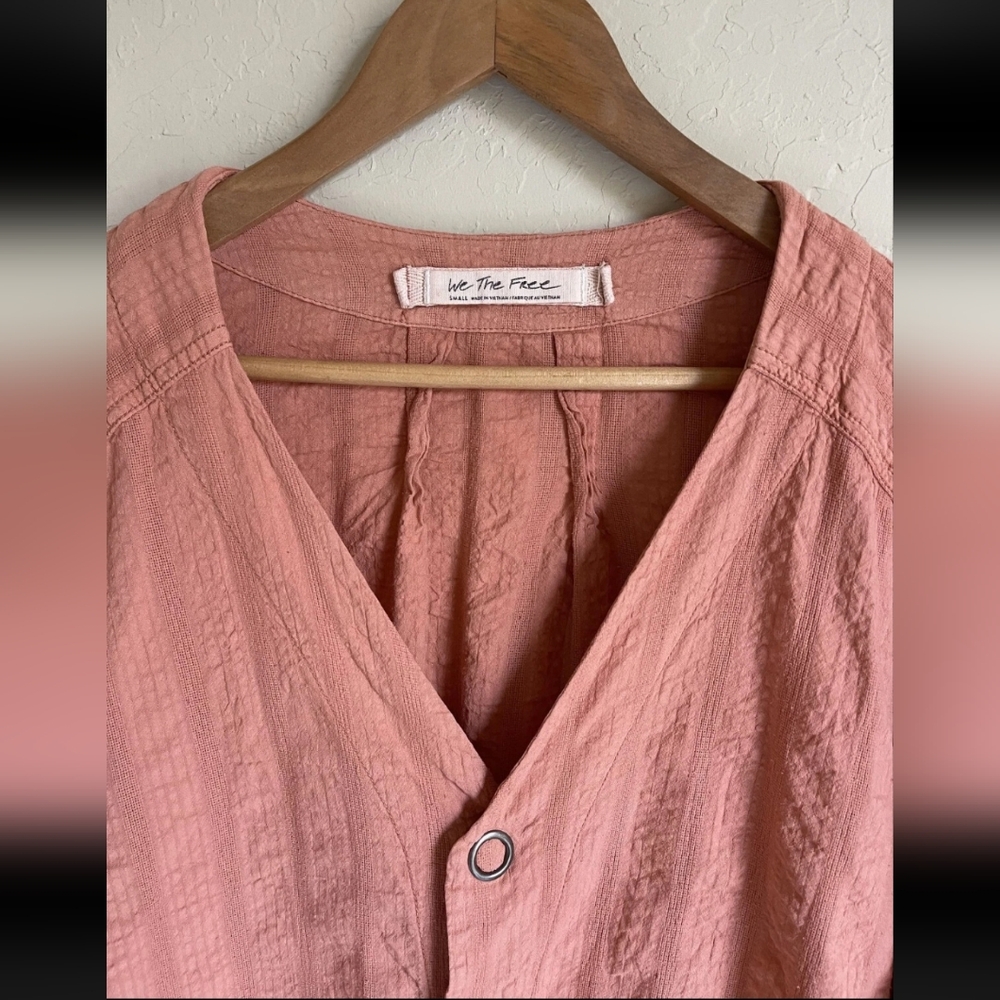 Free People Brown Buttoned Ruched Blouse - Picture 5 of 8